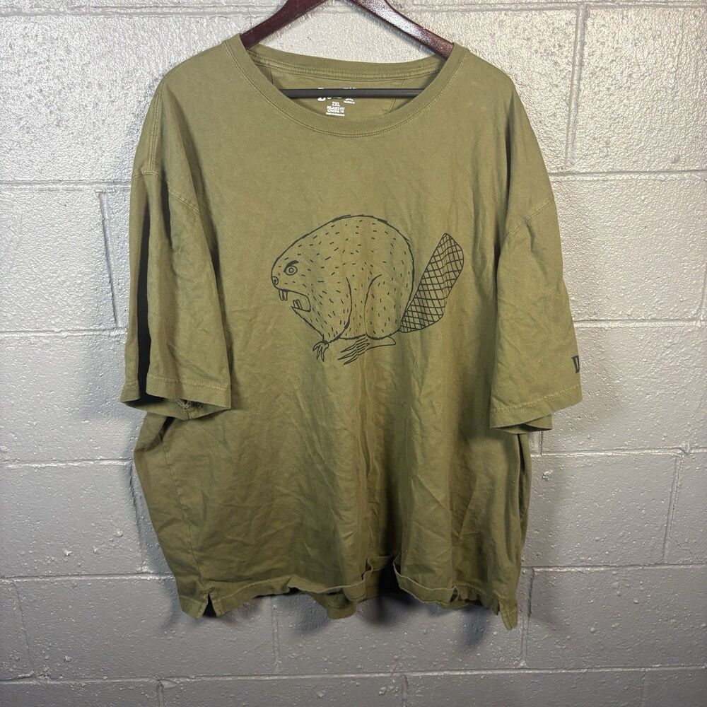 Duluth Trading Beaver Graphic T-Shirt Men's 2XL Relaxed Fit Longtail Olive Tee